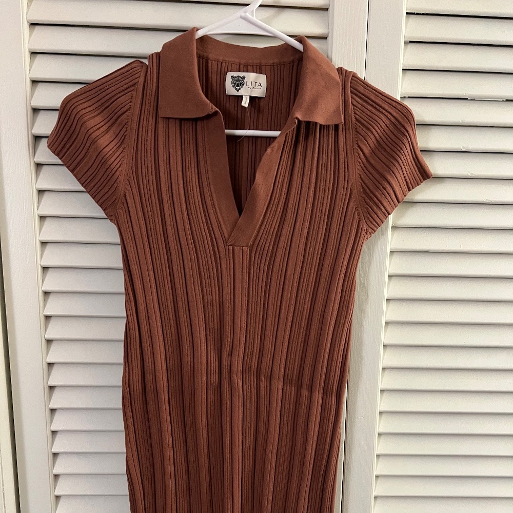 Lita By Ciara Ribbed Polo Mini Dress Brown
